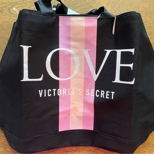 Victoria’s Secret Love Weekender Getaway Duffle Tote Bag Handles Strap Black
